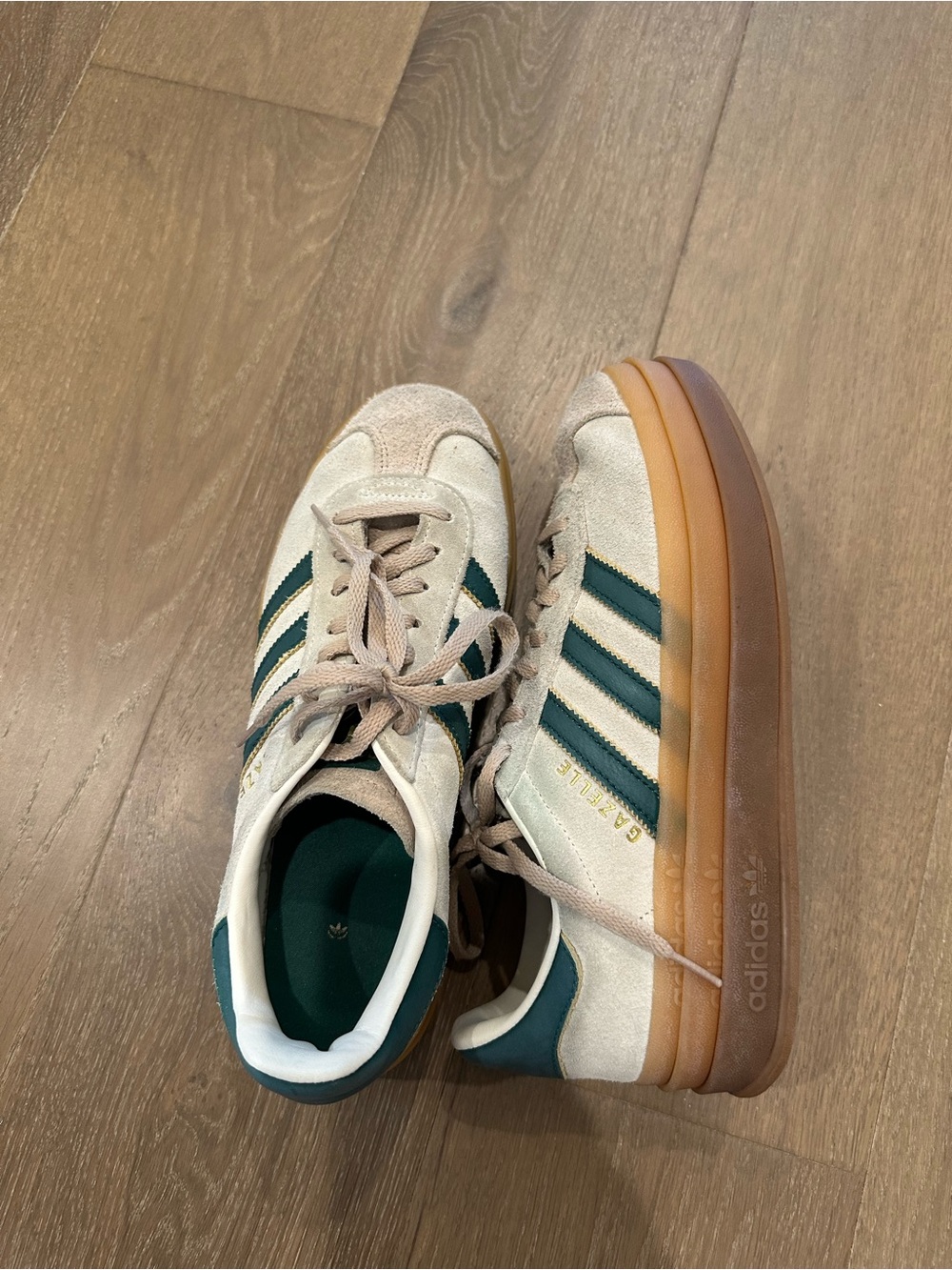 adidas Beige Suede Sneakers with Dark Green Stripes